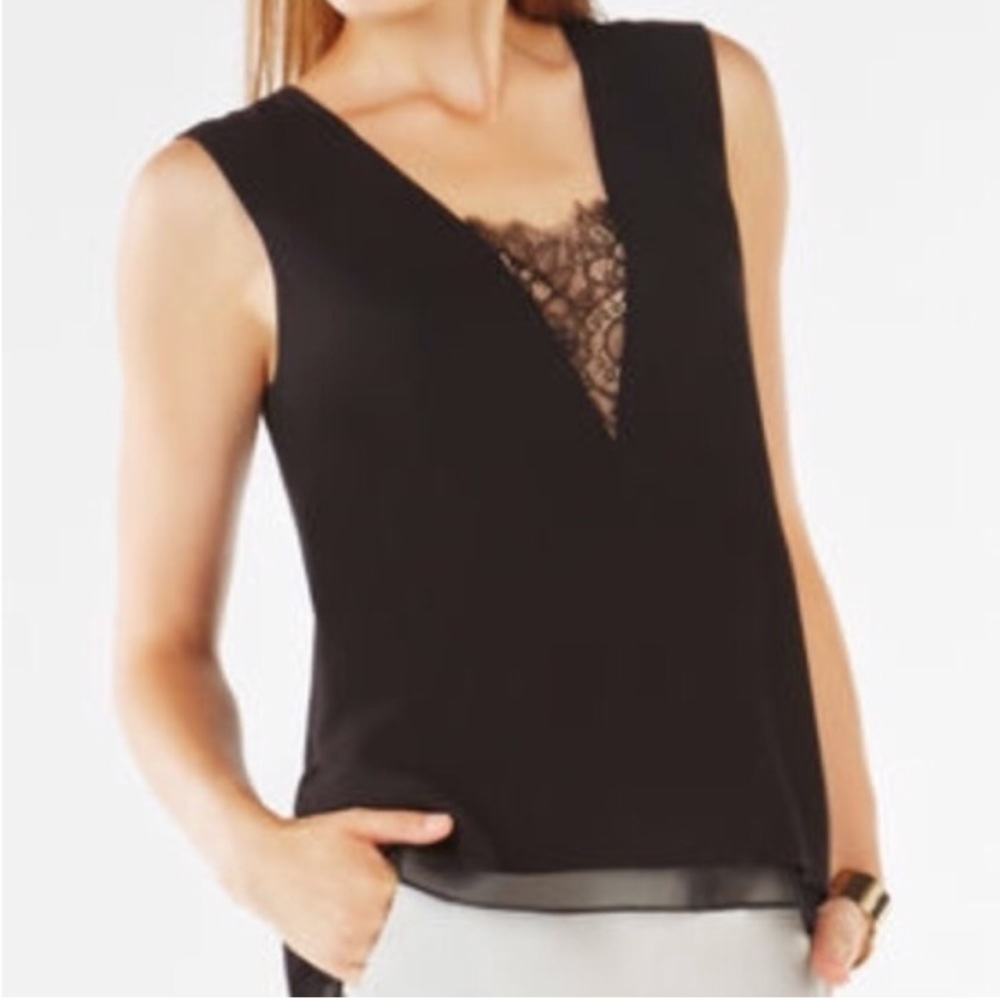 NWOT BCBG Silk Lace V neck top